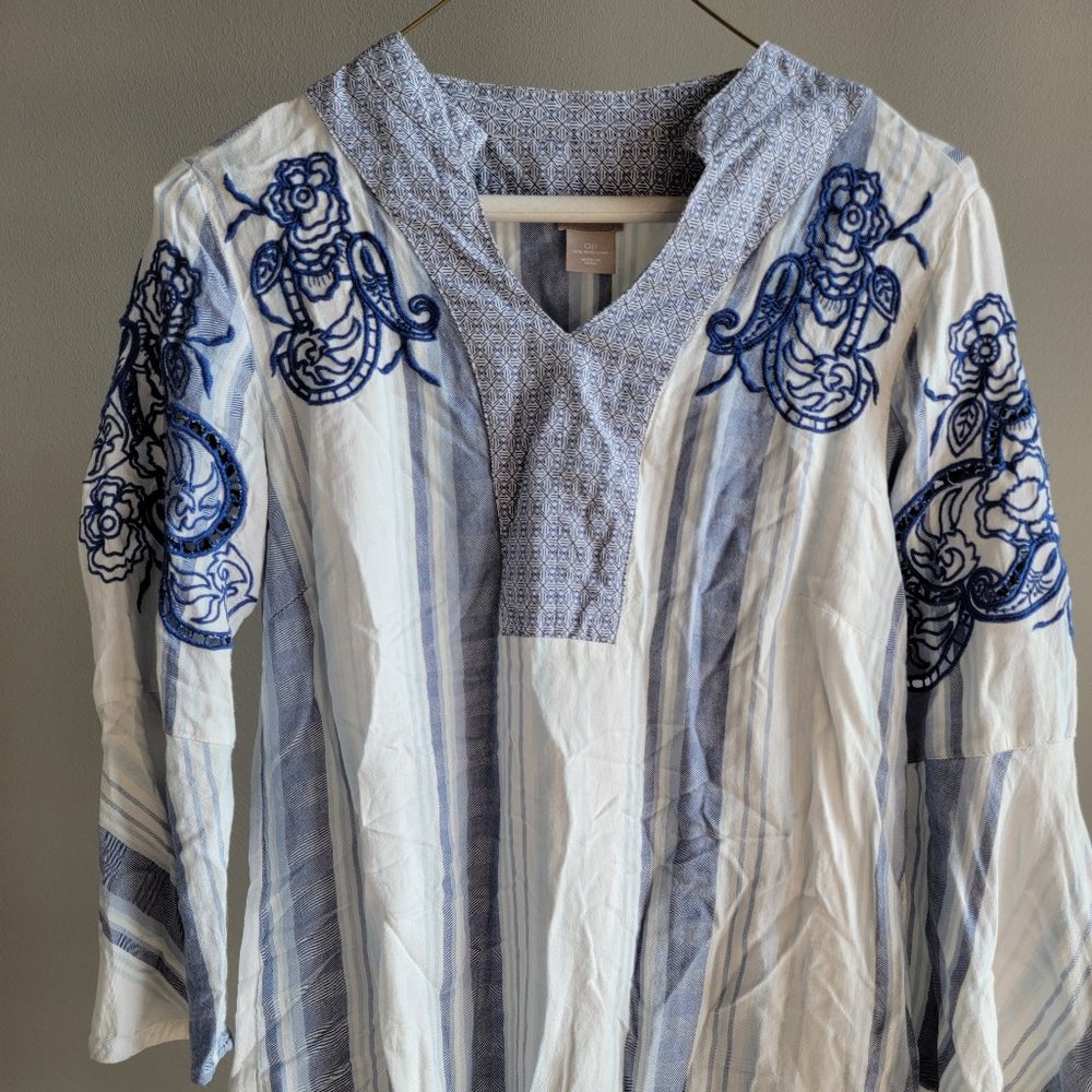 Chico's| Blue and White Striped Tunic